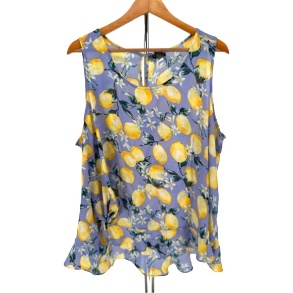 Torrid Lemon Print Sheer Sleeveless Twist Front Top size 1/1X - Picture 3 of 14